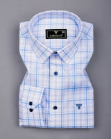 Berlin Blue With White Check Dobby Cotton Formal Shirt