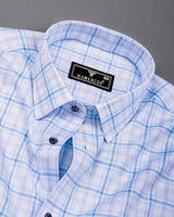 Berlin Blue With White Check Dobby Cotton Formal Shirt