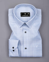 Ravix Blue With White Dobby Check Premium Giza Shirt