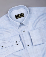 Ravix Blue With White Dobby Check Premium Giza Shirt