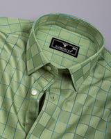 Grelyn Green With Blue Check Premium Gizza Cotton Shirt