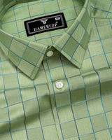 Grelyn Green With Blue Check Premium Gizza Cotton Shirt