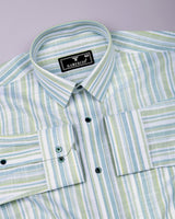 Lorix Light Green Multi Stripe Linen Cotton Shirt