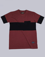 Maroon With Black Printed Pique Pima Designer T-Shirt