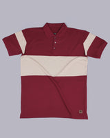 Beat Maroon With Cream Pique Pima Designer T-Shirt
