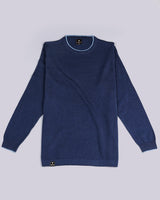 Vibrant Navyblue Melange Knitted Cotton Full Sleeves T-Shirt