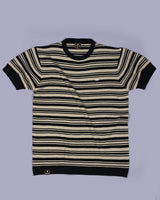 Tuzon Black Stripe Knitted Cotton T-Shirt