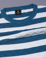 Steel Blue Hexagon Pattern Knitted Cotton T-Shirt