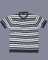 Aura Gray Stripe Knitted Cotton T-Shirt
