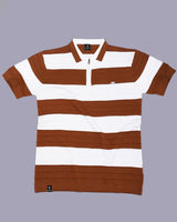 Eclair Brown Knitted Cotton Zipper Polo T-Shirt