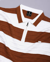 Eclair Brown Knitted Cotton Zipper Polo T-Shirt