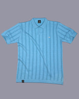 Syntax Water Blue Knitted Melange Cotton Polo T-Shirt