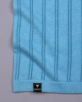 Syntax Water Blue Knitted Melange Cotton Polo T-Shirt