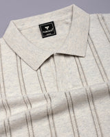 Syntax Ivory Cream Knitted Melange Cotton Polo T-Shirt