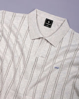 Syntax Ivory Cream Knitted Melange Cotton Polo T-Shirt