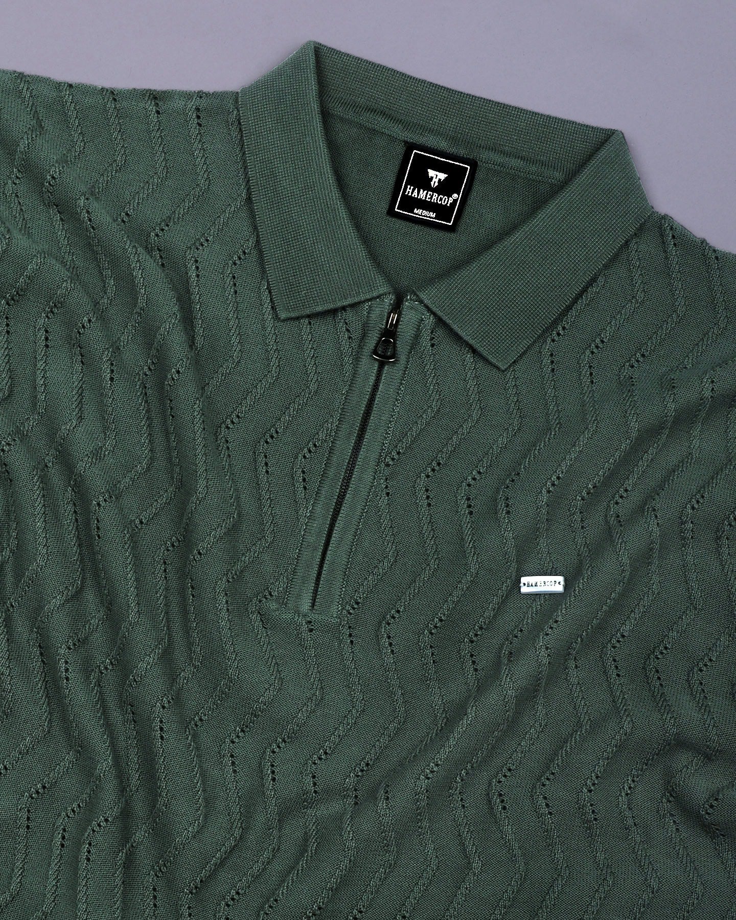 Eclipse Green Knitted Cotton Zipper Polo T-Shirt – hamercopglobal