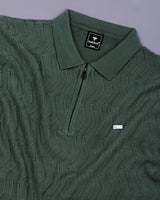 Eclipse Green Knitted Cotton Zipper Polo T-Shirt