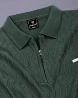 Eclipse Green Knitted Cotton Zipper Polo T-Shirt
