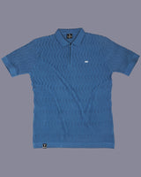 Eclipse Blue Knitted Cotton Zipper Polo T-Shirt