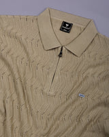 Eclipse Cream Knitted Cotton Zipper Polo T-Shirt