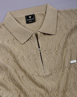 Eclipse Cream Knitted Cotton Zipper Polo T-Shirt