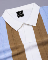 Blue With White Candy Stripe Knitted Cotton Polo T-Shirt