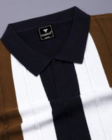 Brown With Black Candy Stripe Knitted Cotton Polo T-Shirt