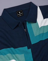 Kelvin Blue Knitted Cotton Zipper Polo Designer T-Shirt