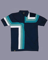 Kelvin Blue Knitted Cotton Zipper Polo Designer T-Shirt