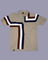 Kelvin Cream Knitted Cotton Zipper Polo Designer T-Shirt