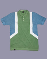 Vision Green With Blue Knitted Cotton Designer Polo T-Shirt