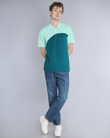 Seafoam Green With Peacock Blue Pique Pima Designer T-Shirt