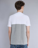White With Grey Geomatric Pattern Pique Pima Designer T-Shirt