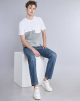 White With Grey Geomatric Pattern Pique Pima Designer T-Shirt