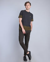 Metal Black With Moss Green Pique Pima Designer T-Shirt