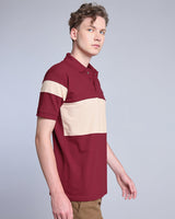 Beat Maroon With Cream Pique Pima Designer T-Shirt