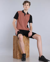 Rust Orange With Black Pique Pima Designer T-Shirt