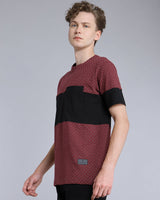 Maroon With Black Printed Pique Pima Designer T-Shirt