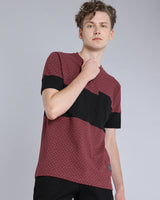 Maroon With Black Printed Pique Pima Designer T-Shirt