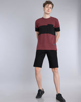 Maroon With Black Printed Pique Pima Designer T-Shirt