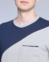 NavyBlue With Gray Pique Pima Designer T-Shirt