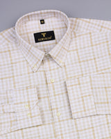 Waffle Cream With White Dobby Twill Check Cotton Shirt