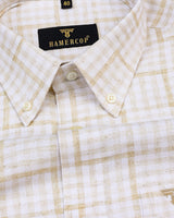 Waffle Cream With White Dobby Twill Check Cotton Shirt