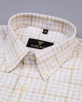 Waffle Cream With White Dobby Twill Check Cotton Shirt