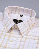 Pampas Cream With White Dobby Twill Check Cotton Shirt