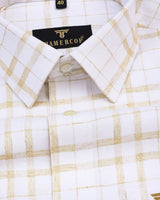 Pampas Cream With White Dobby Twill Check Cotton Shirt