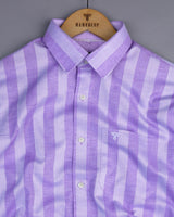 Eclate Lavender With White Stripe Linen Cotton Shirt