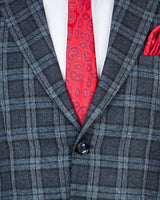 Zordic Blue Checkered Wool Rich Single Breasted Blazer