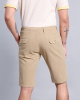 Solid Khaki Stretch Cotton Shorts