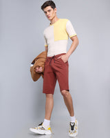 Stylish Coffee Brown Stretch Cotton Shorts